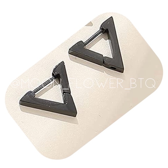 Punk Goth Triangle Huggie Hoop Earrings - Picture 6 of 10